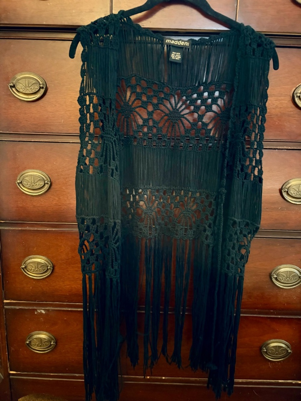 Steve Madden Black Sleeveless Crochet Fringe Boho Style Vest